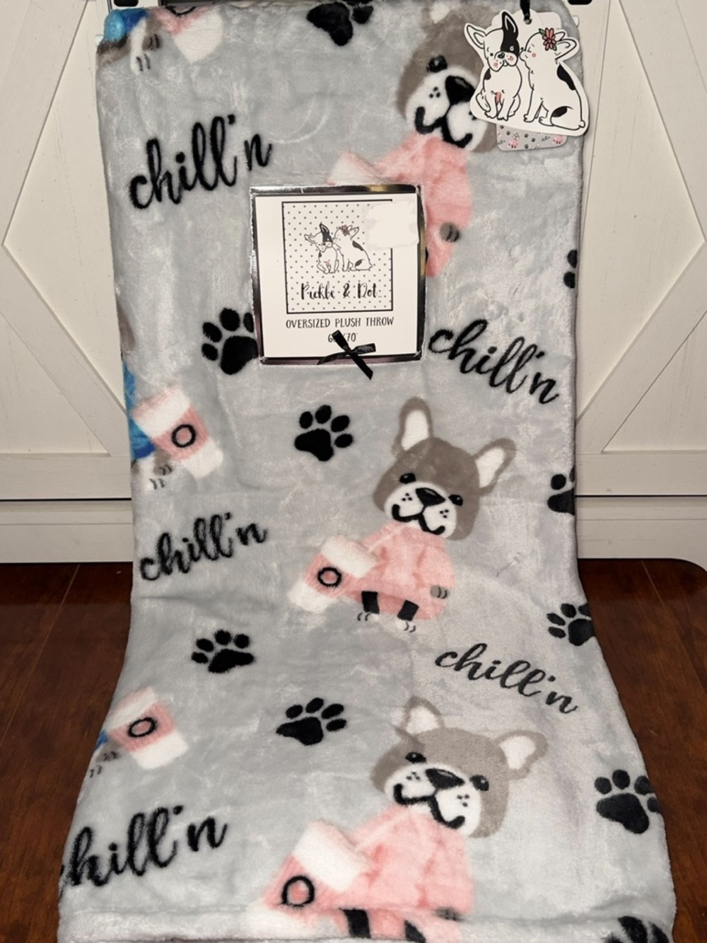 Pickle & Dot Chill'n Bulldog Plush Throw Blanket